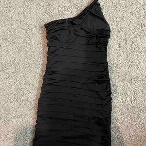 Black Dress One Woven Strap Ruching